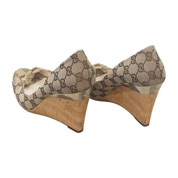 Gucci Monogram Peep-Toe Wedges - LIMITED RELEASE - Original Box Included - Picture 6 of 16